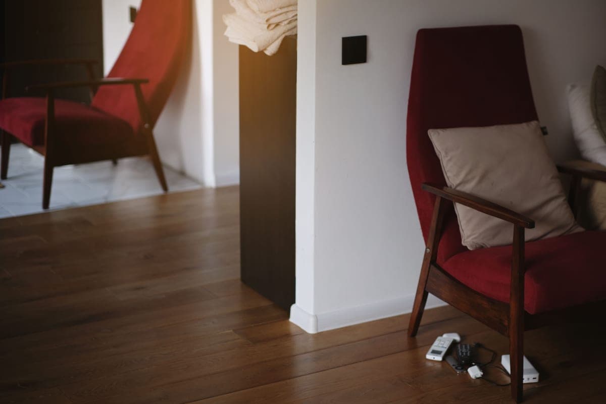 An armchair in a bright living room